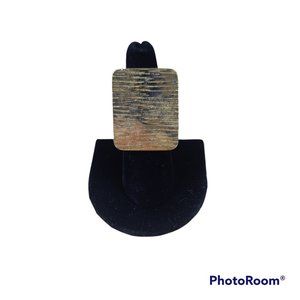 gold tone retro antique style adjustable large square ring EUC